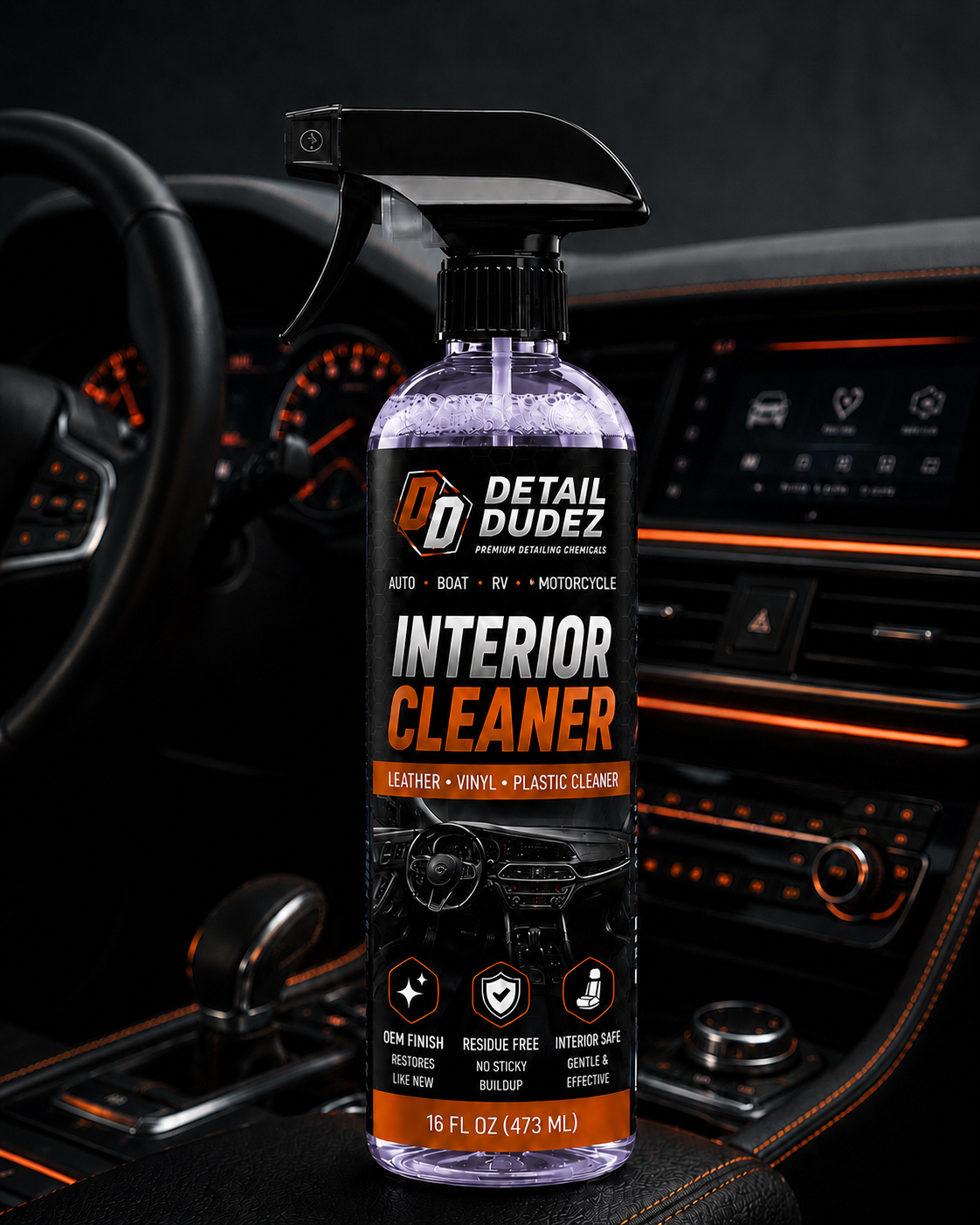 Interior Clean 16 oz cleaner bottle by Detail Dudez Pro Products